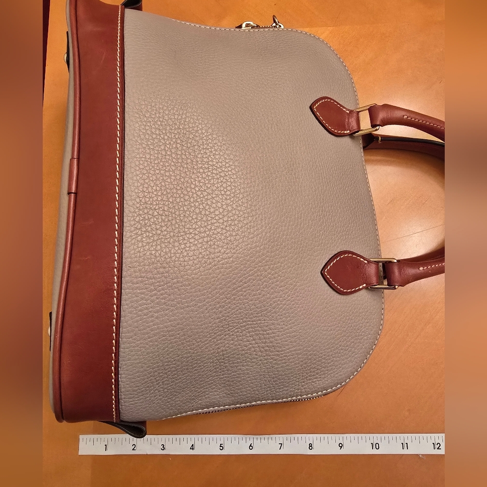 DOONEY & BOURKE Taupe Zip Zip Domed Pebbled Leather Satchel w Strap - Picture 6 of 16